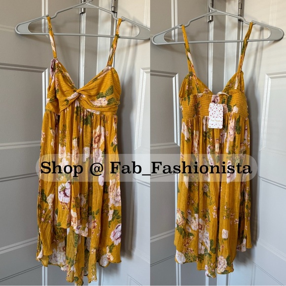 Free People Floral Tunic Top size XSmall Yellow - Picture 14 of 15
